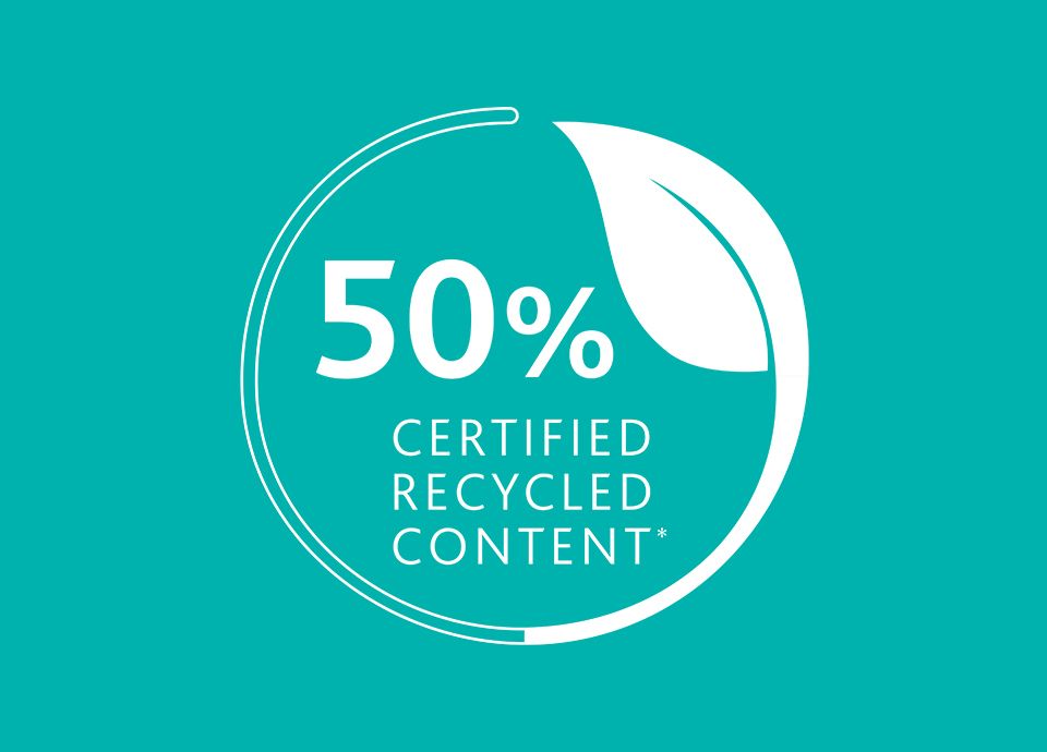 50% CERTIFIED RECYCLED CONTENT*