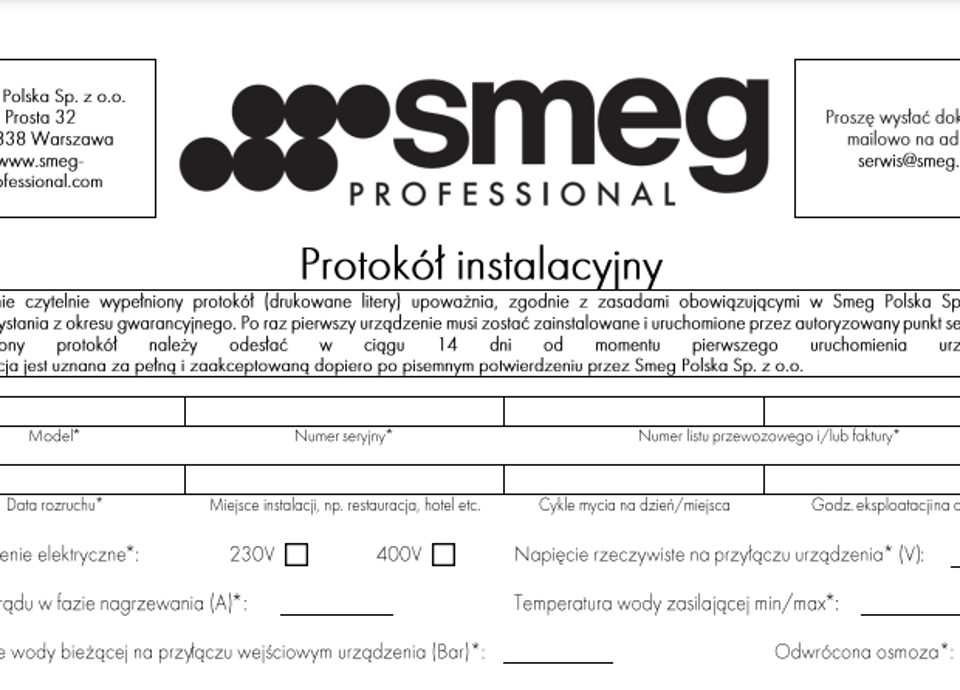 PROTOKÓŁ INSTALACYJNY