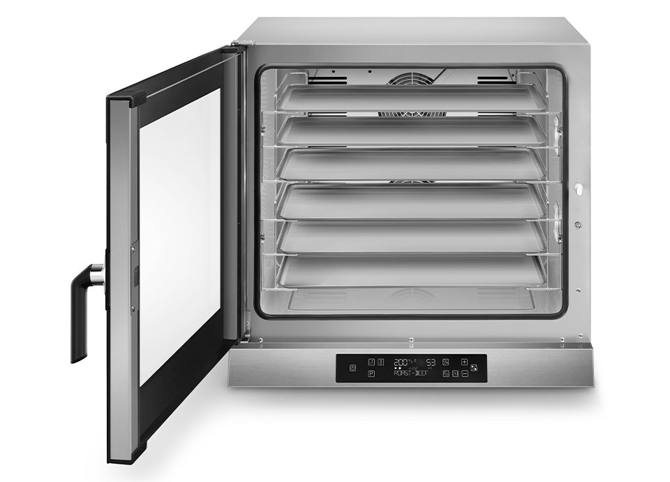 Smeg ALFA oven with stainless steel body, glazed door, and adaptable tray holders for professional cooking needs