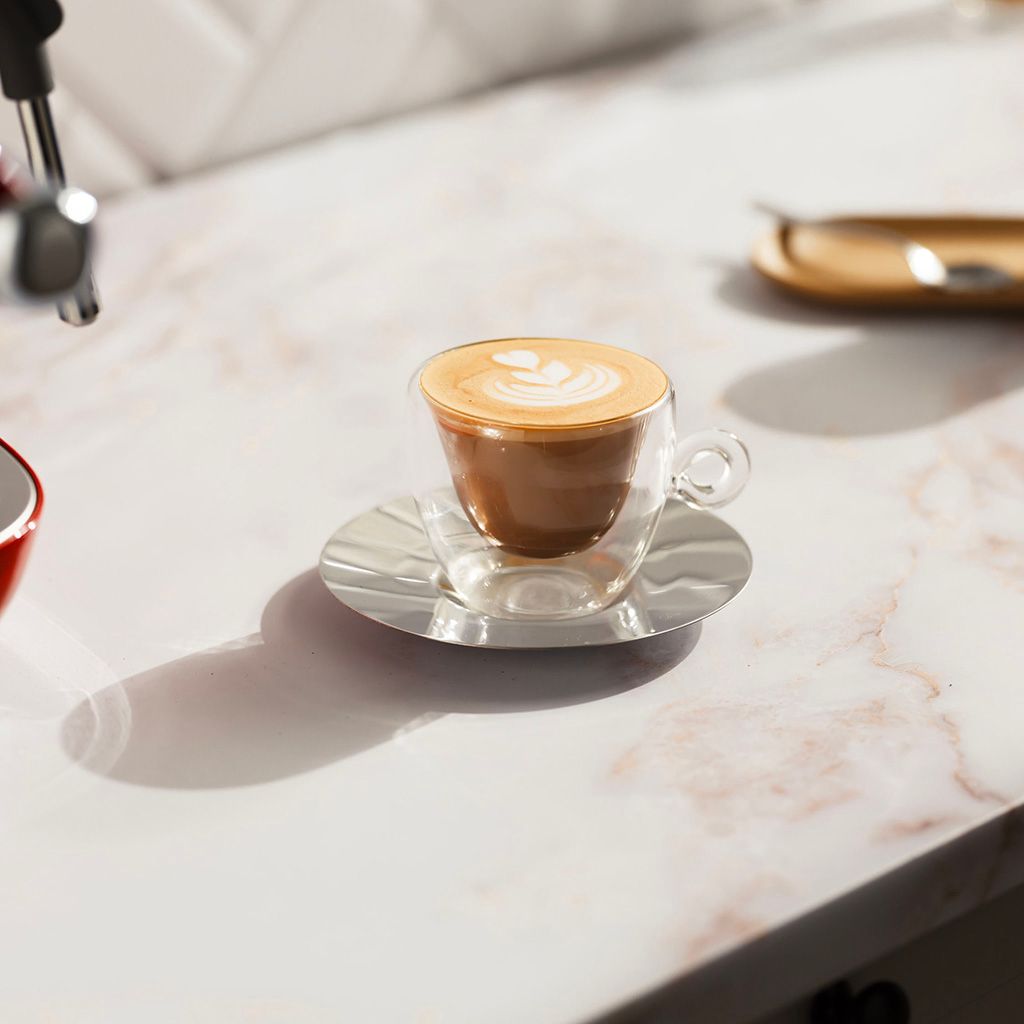 Flat White in glass mug