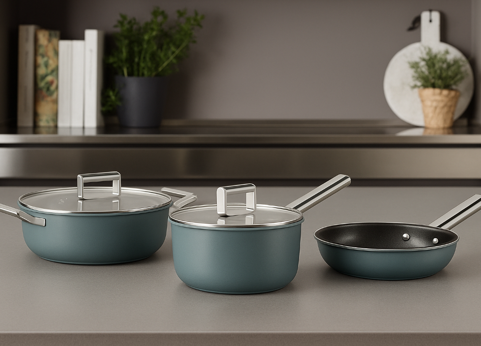 Batterie de cuisine couleur vert émeraude Smeg