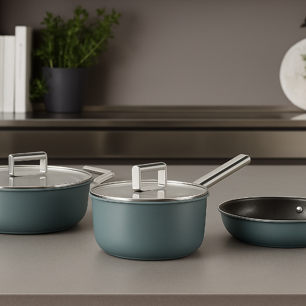 Batterie de cuisine couleur vert émeraude Smeg