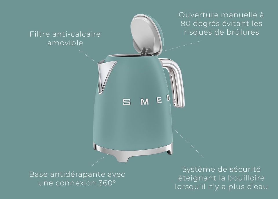 Bouilloire smeg 1,7 L Années 50 Noire avec température réglable avis
