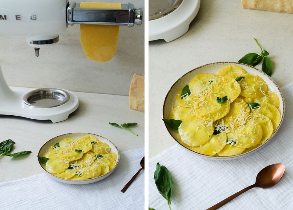 Le plat : Les raviolis chèvre frais et basilic de SMEG