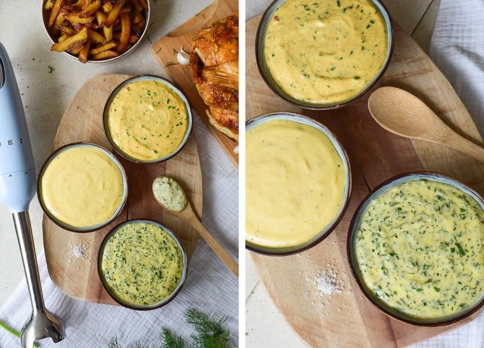 Les 3 mayonnaises smeg, mayonnaise classique, mayonnaise curry, mayonnaise aux herbes