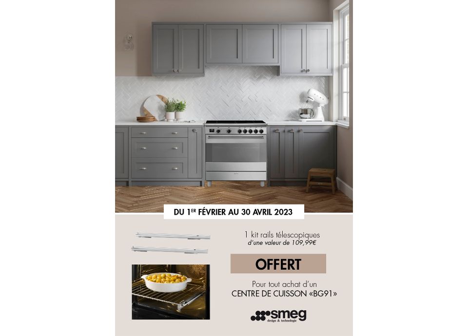 Un kit rails télescopiques pour tout achat d'un centre de cuisson «BG91» | Smeg France