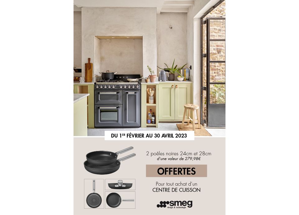 Deux poêles noires offertes pour tout achat d'un centre de cuisson ! | Smeg France