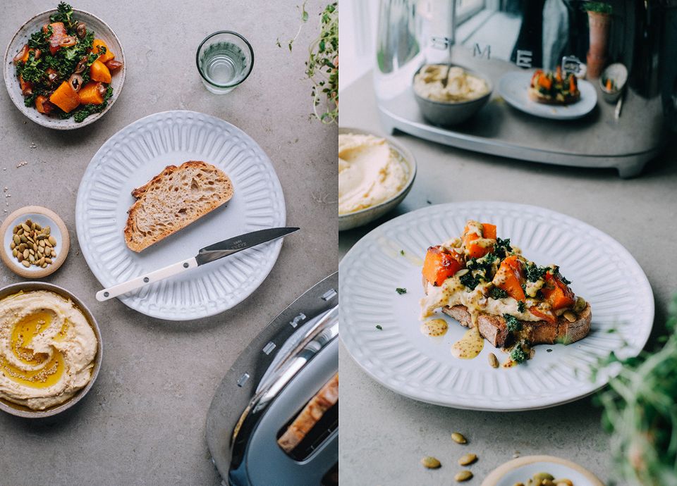 Smeg | Surdejssandwich med hummus, ristet græskar og sennepsvinaigrette