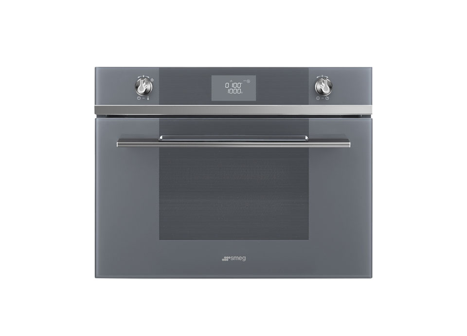 A compact built-in oven in grey.