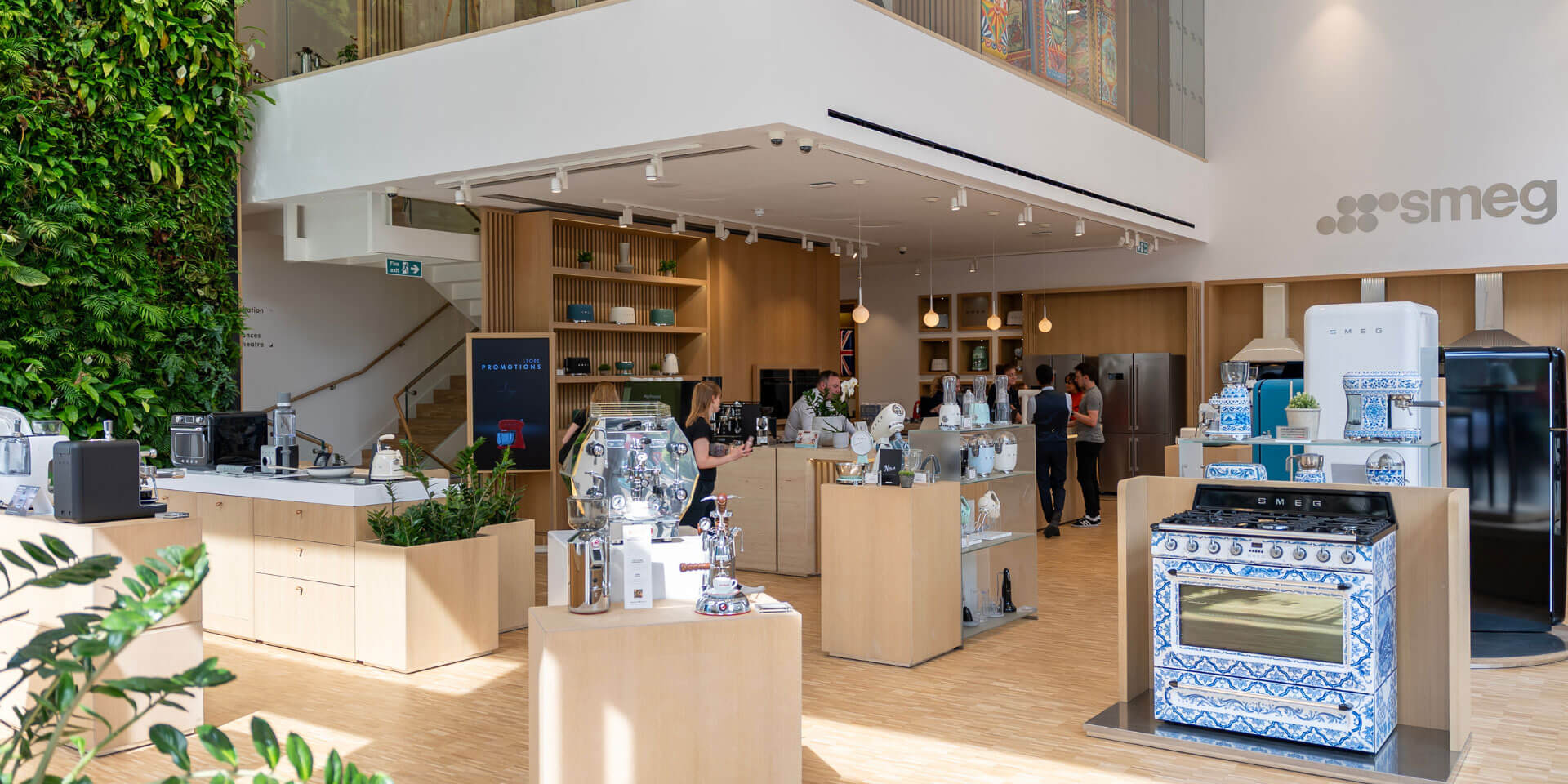 Smeg London store interior featuring Dolce & Gabbana collaboration appliances and retro-style products on display