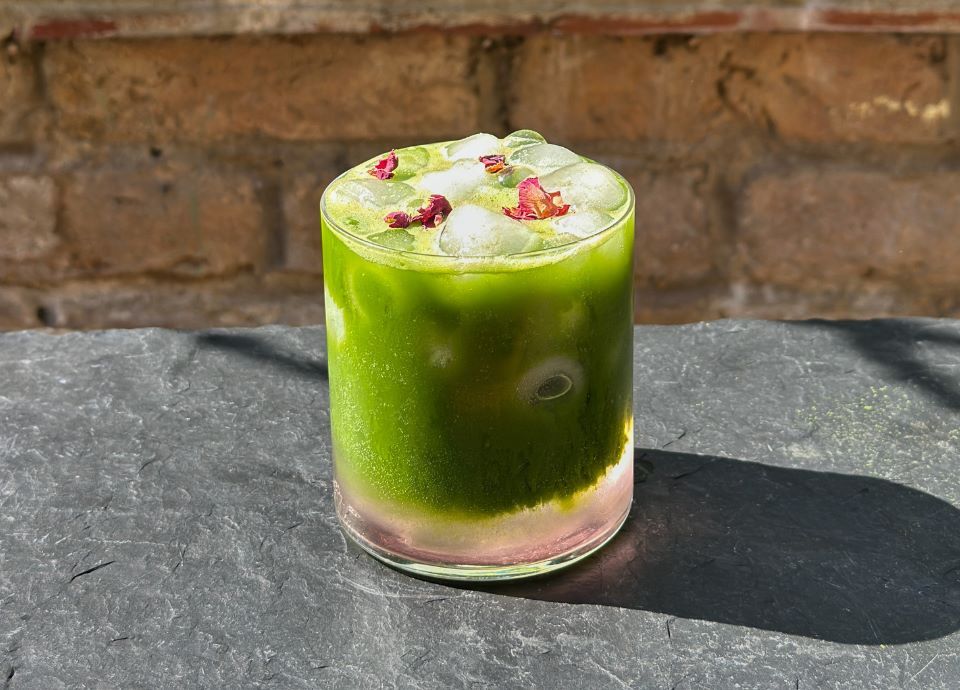 Glass of freshly made matcha green tea