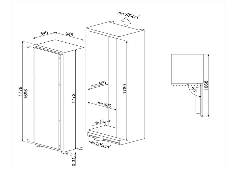 Measuring a built-in freezer: