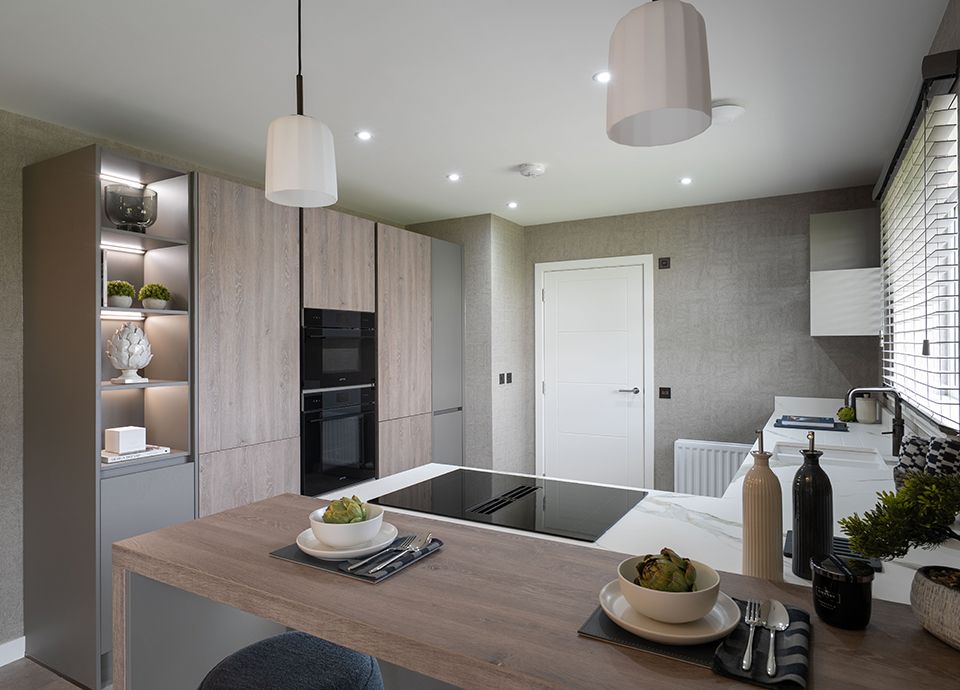 Modern new build kitchen with ovens and hob