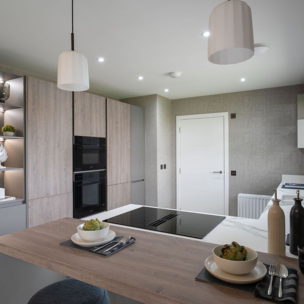 Modern new build kitchen with ovens and hob Modern new build kitchen with ovens and hob