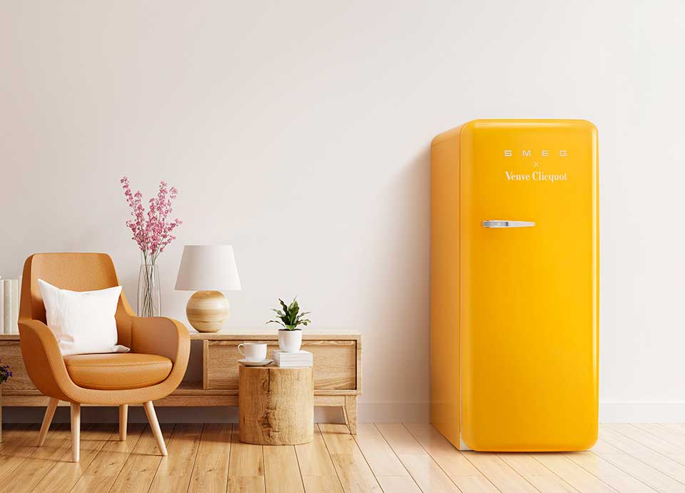 Smeg FAB28 refrigerator in collaboration with Veuve Clicquot