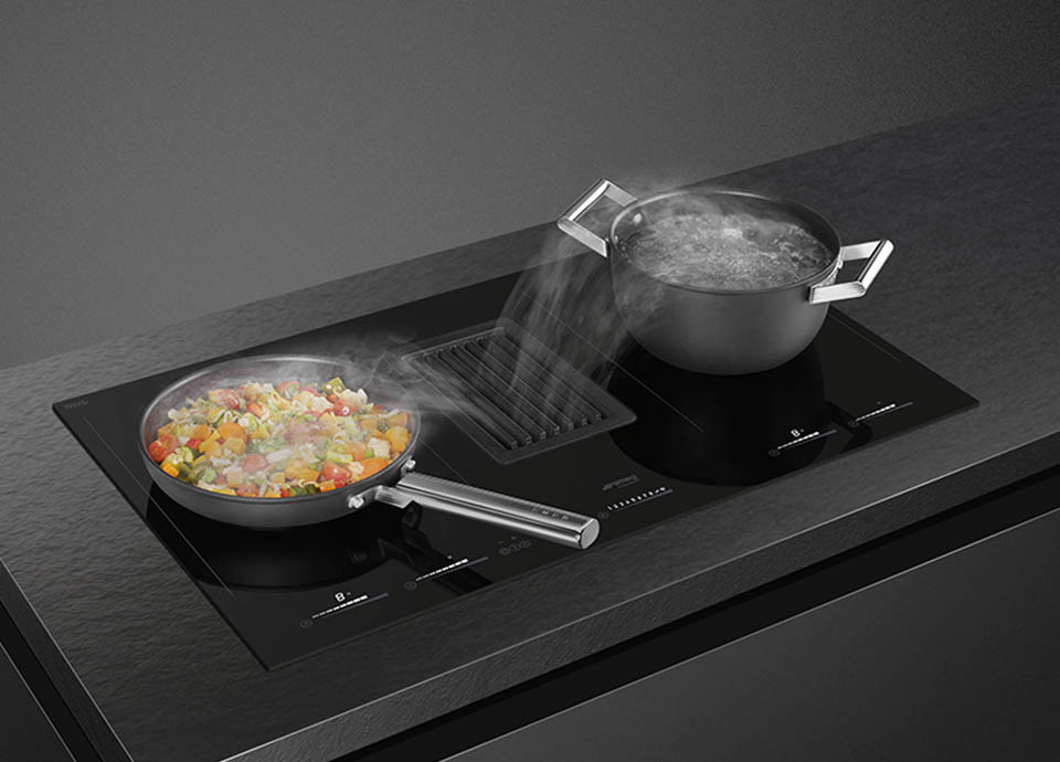 table de cuisson avec hotte intégrée smeg