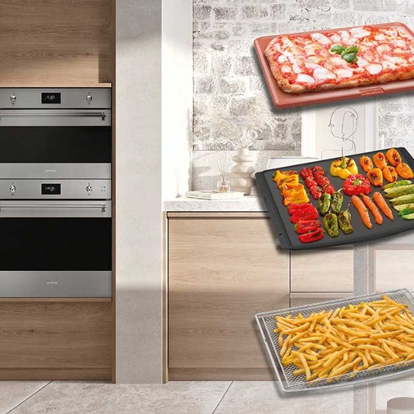 Smeg airfry oven accessory in kitchen with dolce still novo oven.