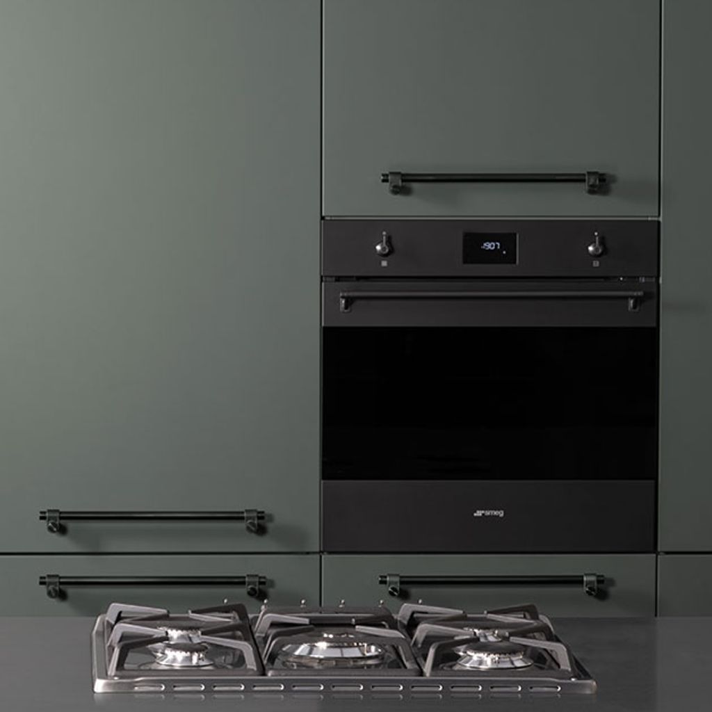 Smeg matte black single oven, kettle and toaster