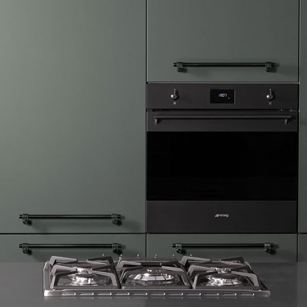 Smeg matte black single oven, kettle and toaster