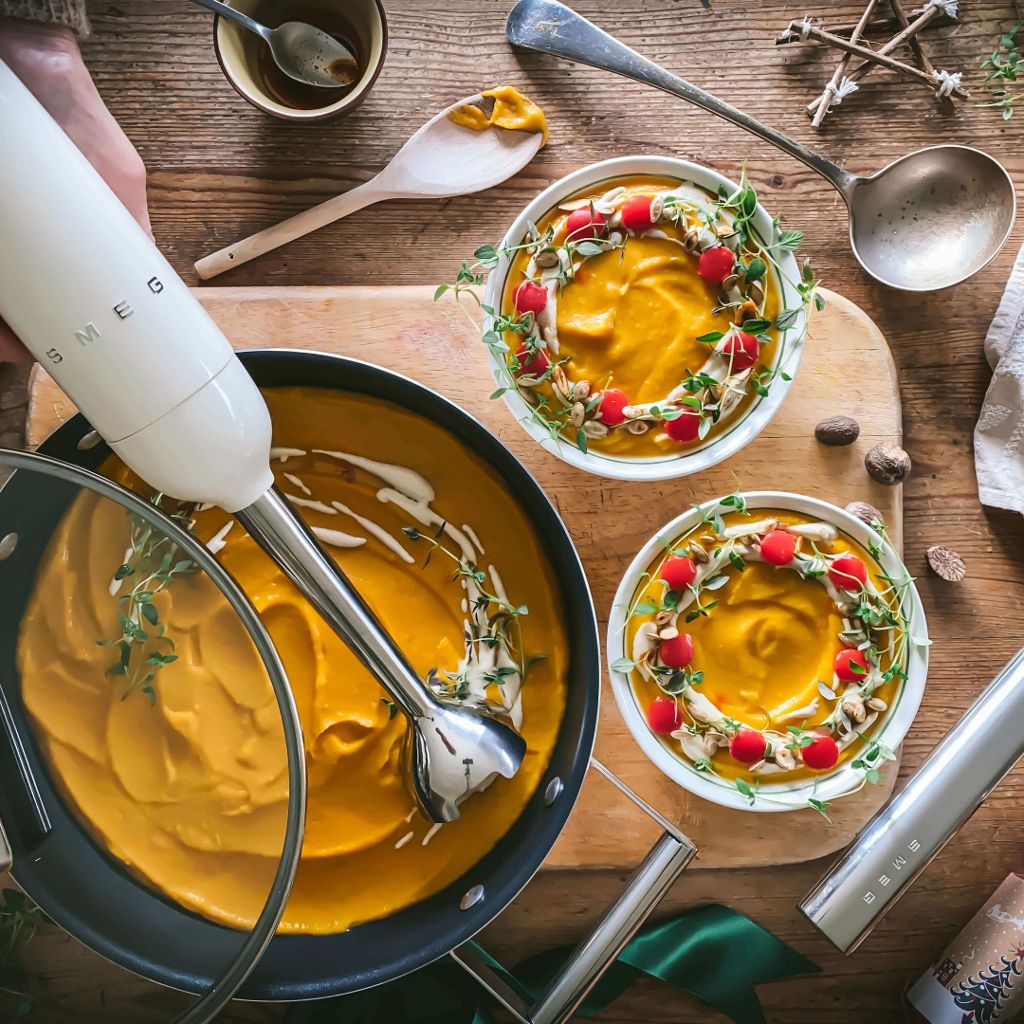 Spiced Roasted Butternut Squash Soup with Festive Tahini