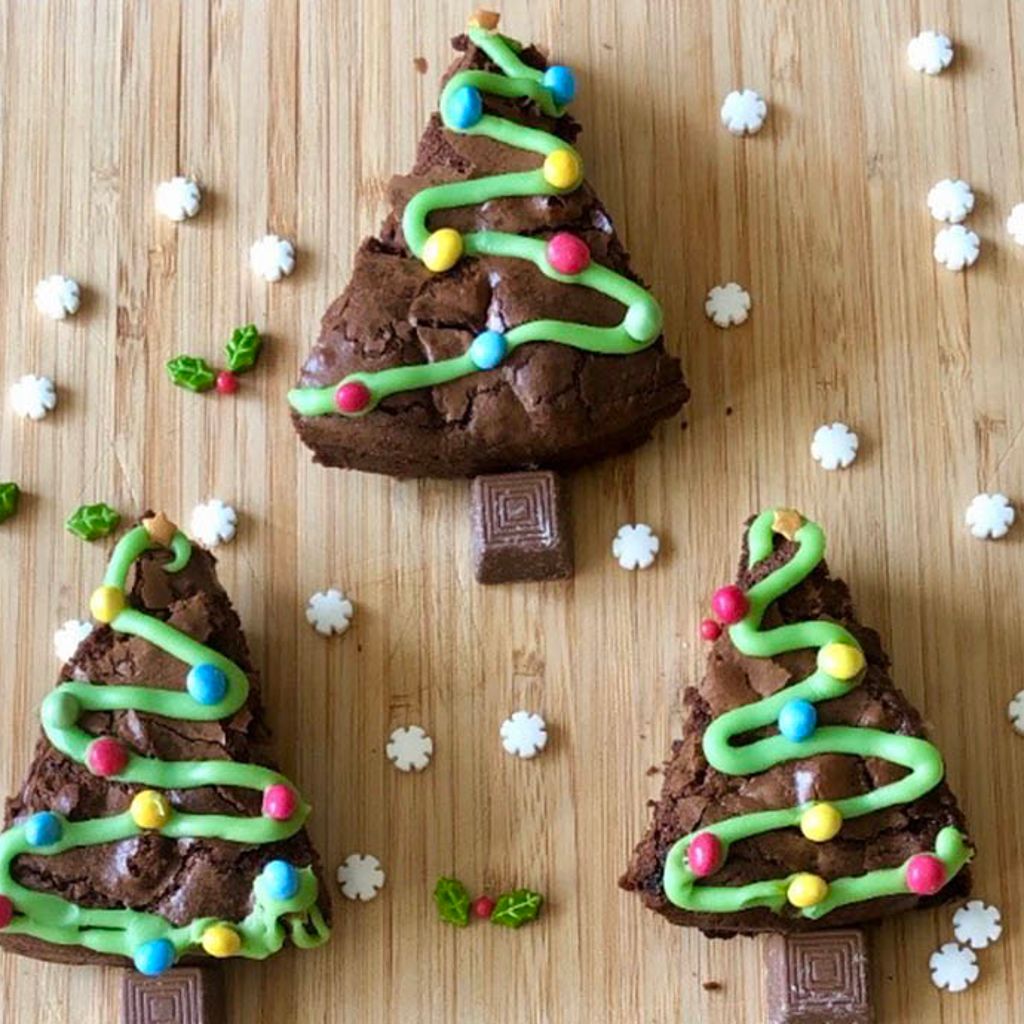 Christmas tree brownies with decoration