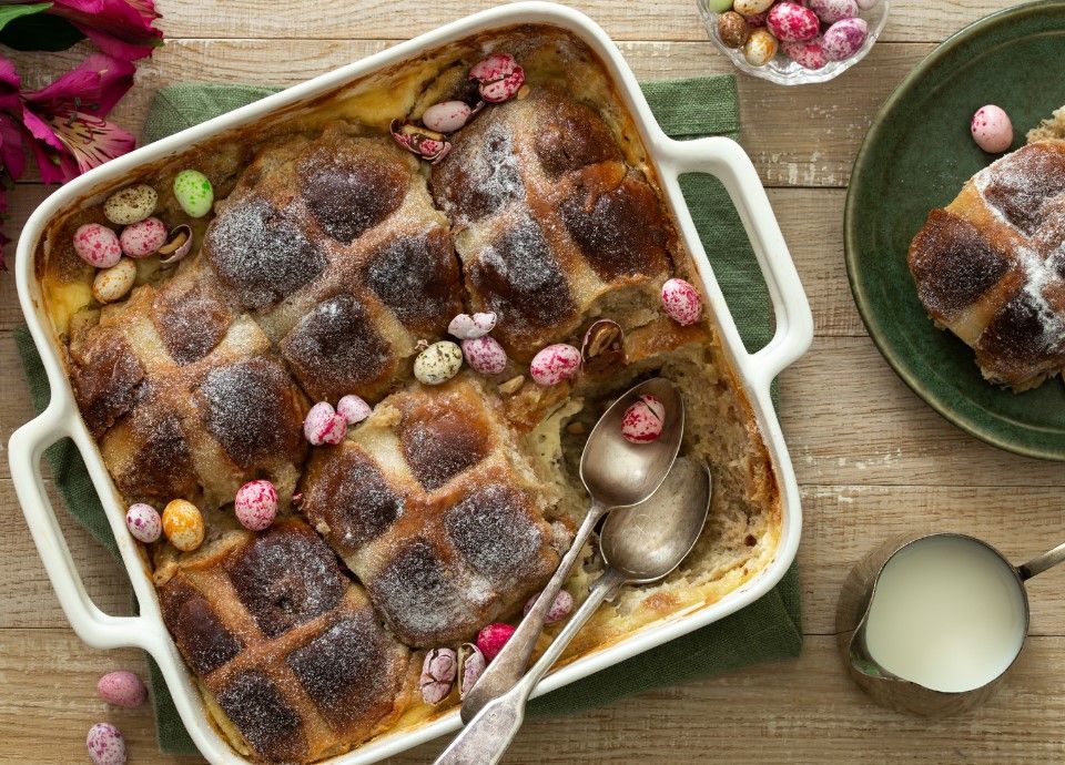 Hot Cross Bun Bread and Butter Pudding
