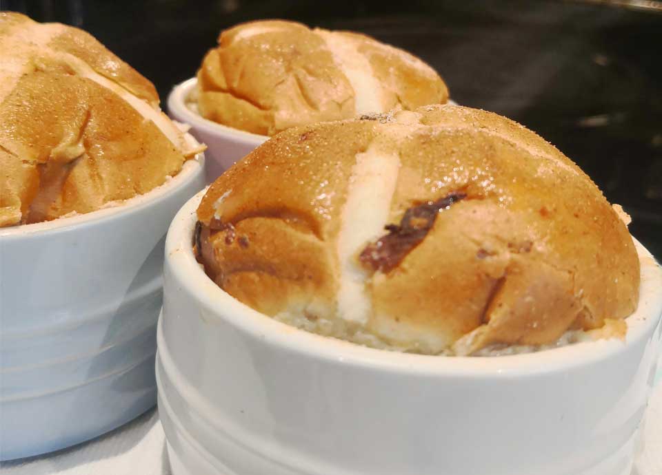 Mini Hot Cross Bun Bread and Butter Puddings