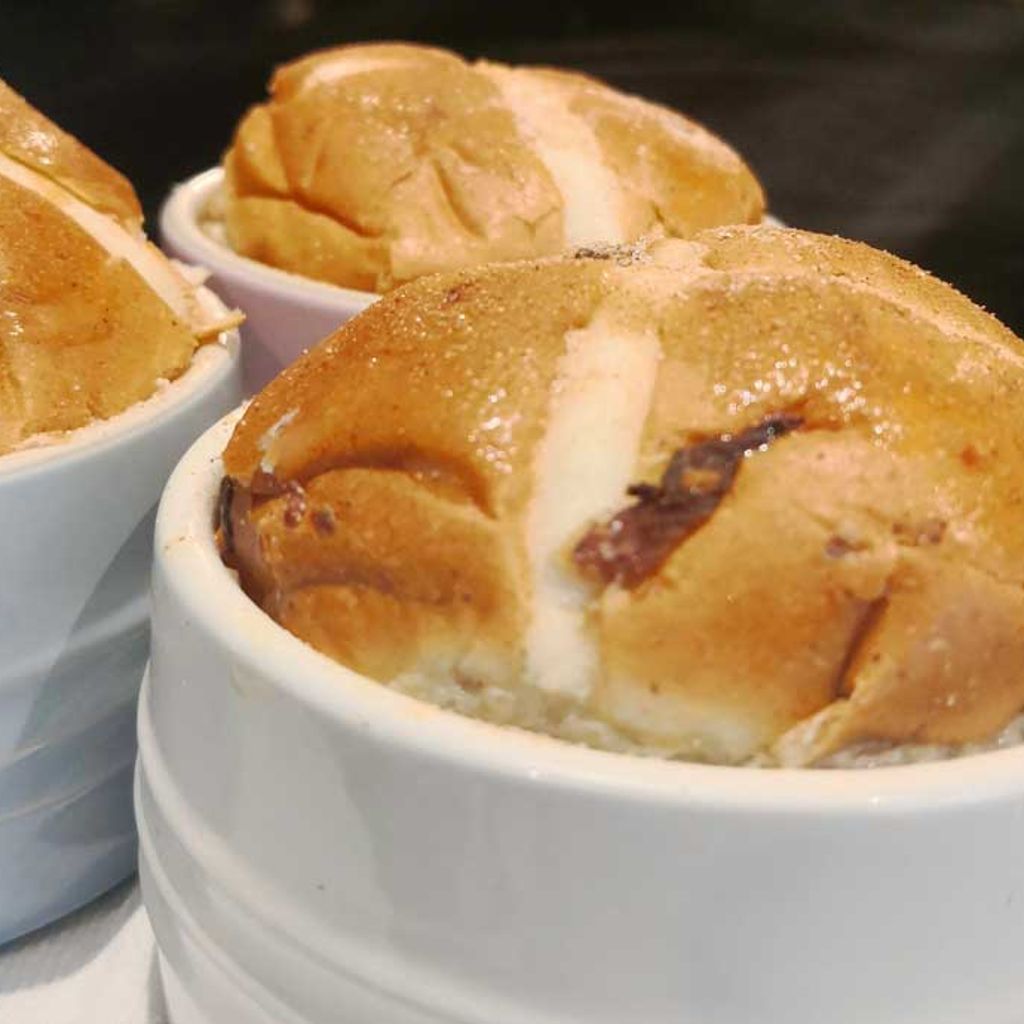 Mini Hot Cross Bun Bread and Butter Puddings