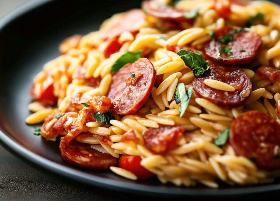 Red Onion and Chorizo One Pot Orzo Pasta