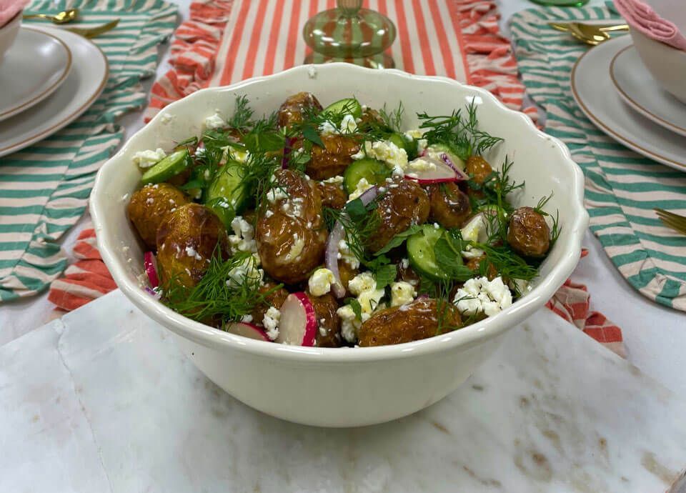 Roasted New Potato Salad with Herby Feta and Lemon Vinaigrette