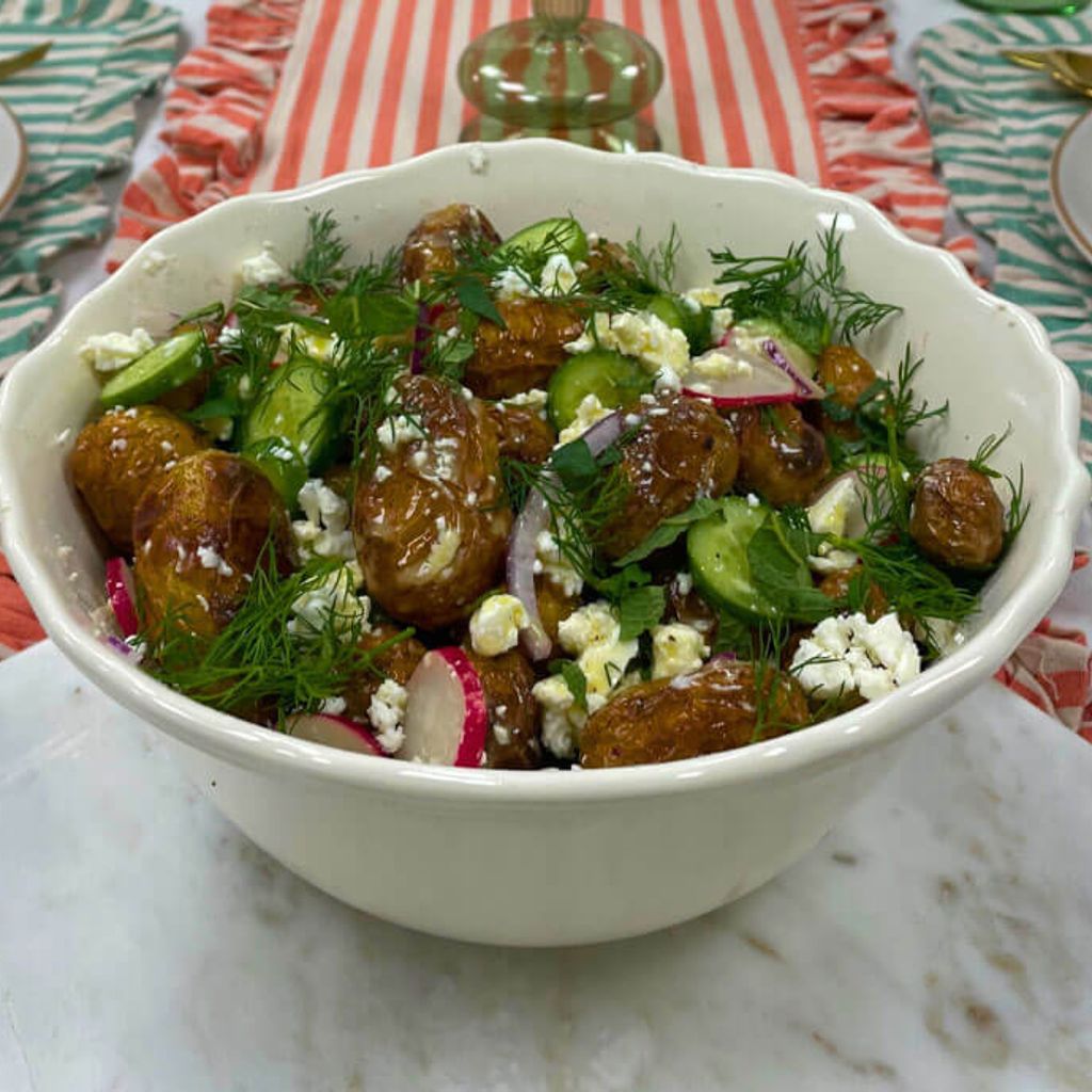 Roasted New Potato Salad with Herby Feta and Lemon Vinaigrette