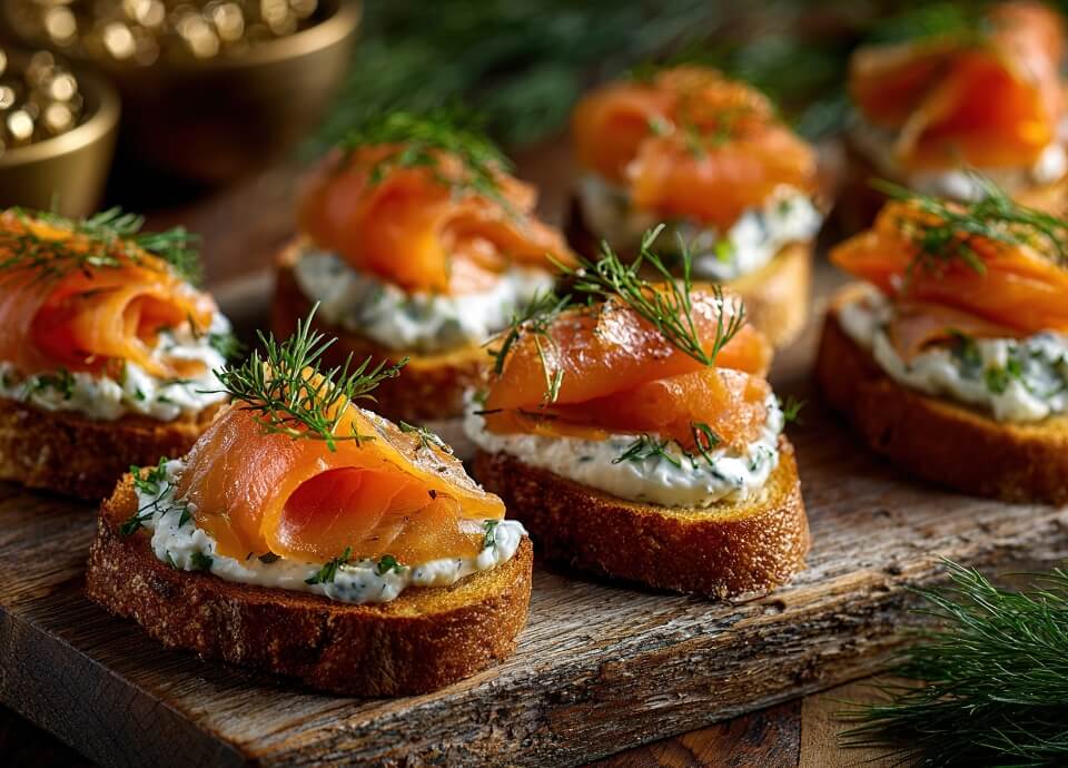 Smoked Salmon and Avocado Bruschetta Christmas Wreath