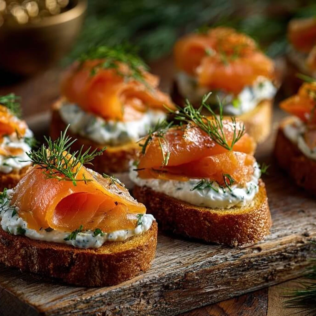 Smoked Salmon and Avocado Bruschetta Christmas Wreath