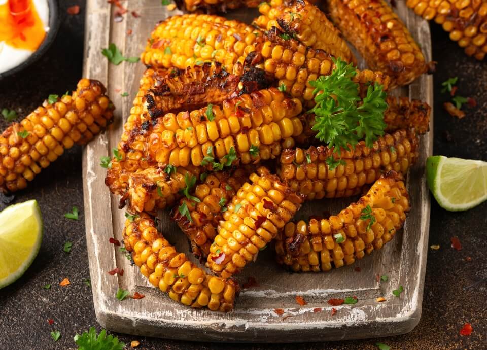 Sticky BBQ Lime Corn Ribs with Creamy Sriracha Dip