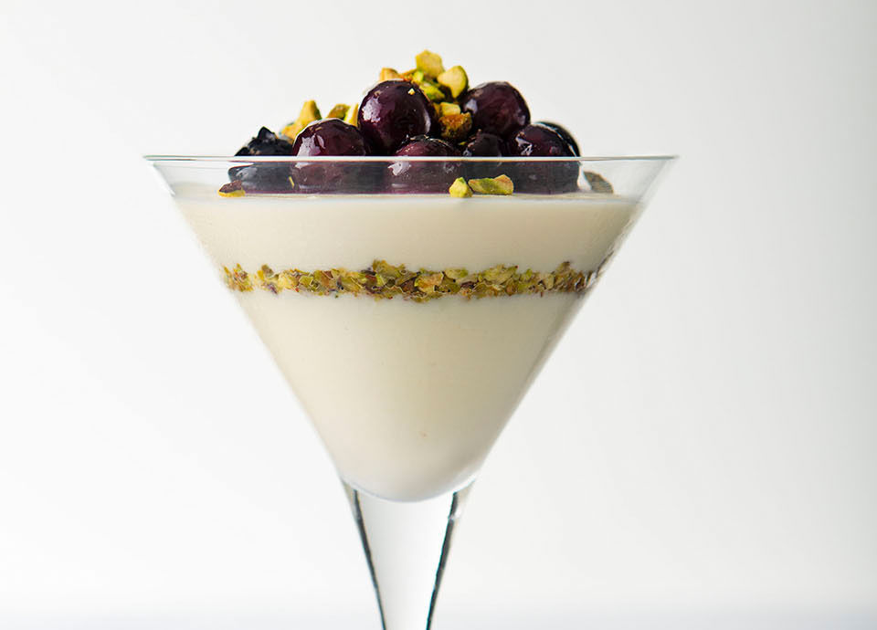 White Chocolate & Ricotta Mousse with Blueberry Sauce