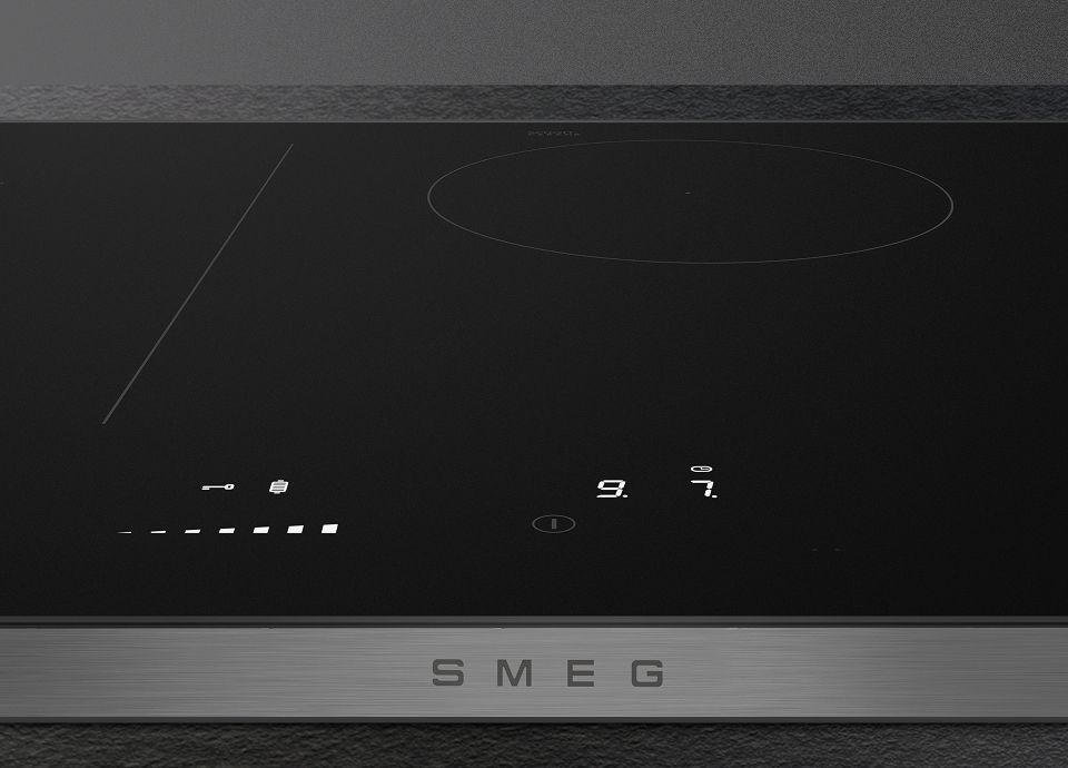 Détail des commandes rétro-éclairées Evo Slider sur la table de cuisson à induction SMEG Isola