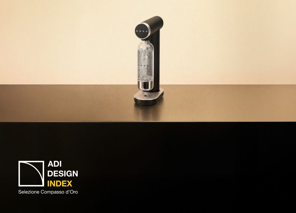 SMEG Soda Maker, displayed on a minimalist countertop and featured in the ADI Design Index.