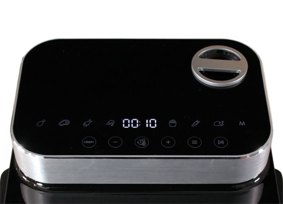 Close-up of Smeg air fryer touch display and control panel with cooking icons