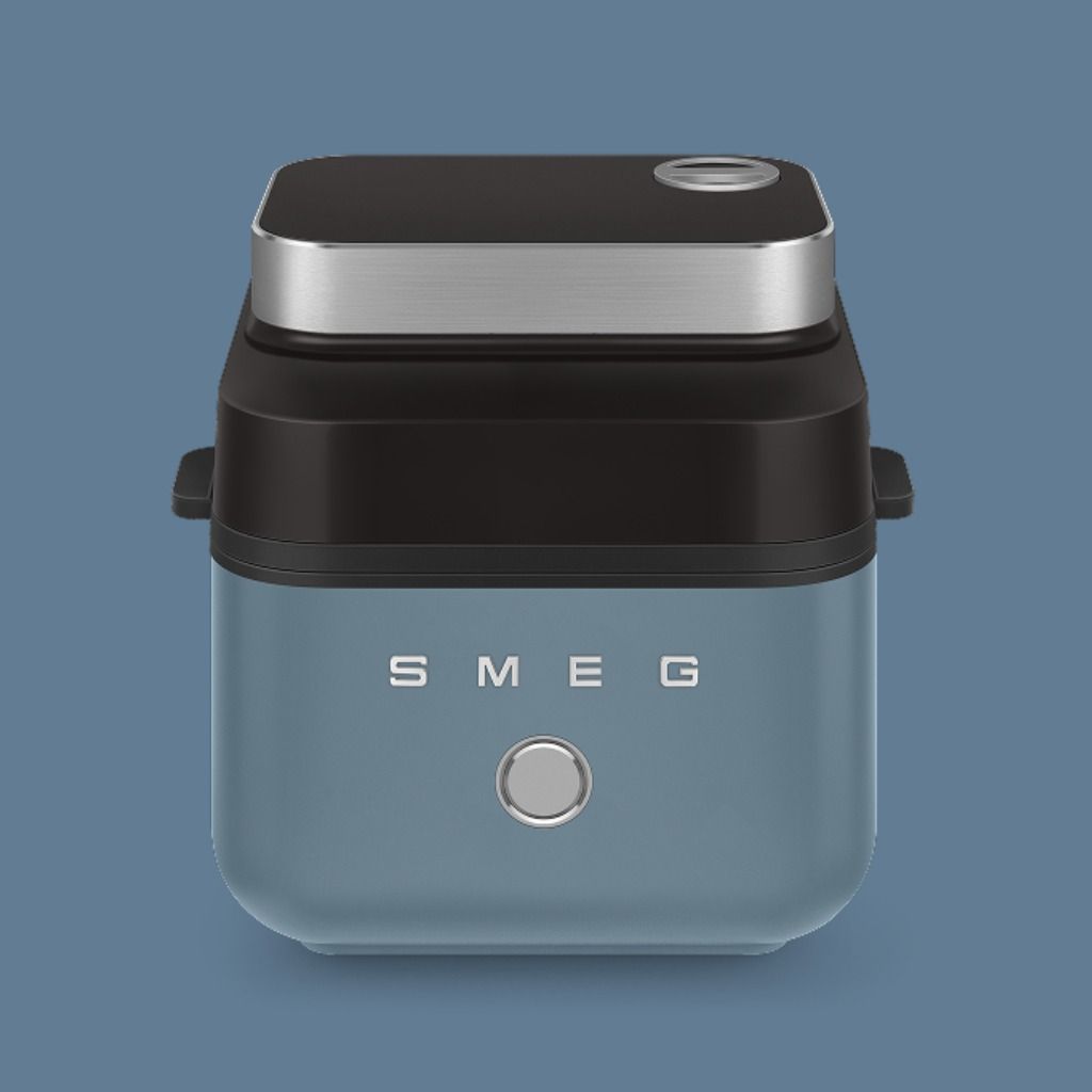 Storm Blue air fryer on a matching background.