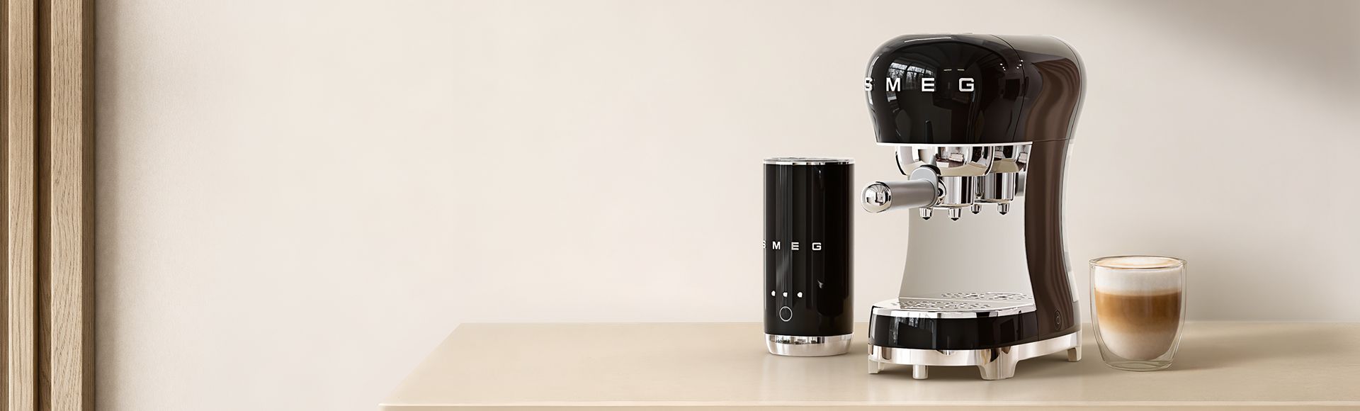 Smeg kitchen appliances in pastel blue on a countertop