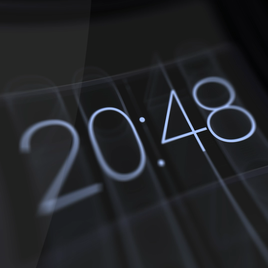 Digital clock interface displaying time 20:48 with glowing numerals on a dark background