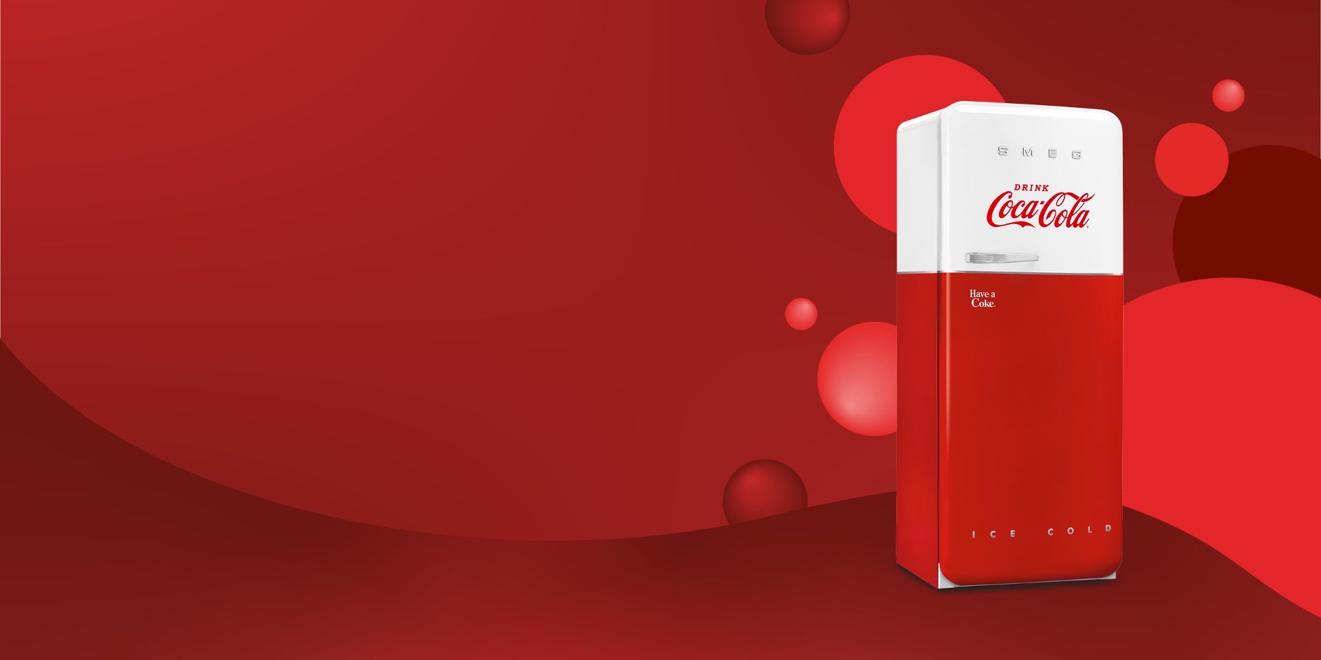 Red and white Coca-Cola Iconic FAB28 Smeg fridge