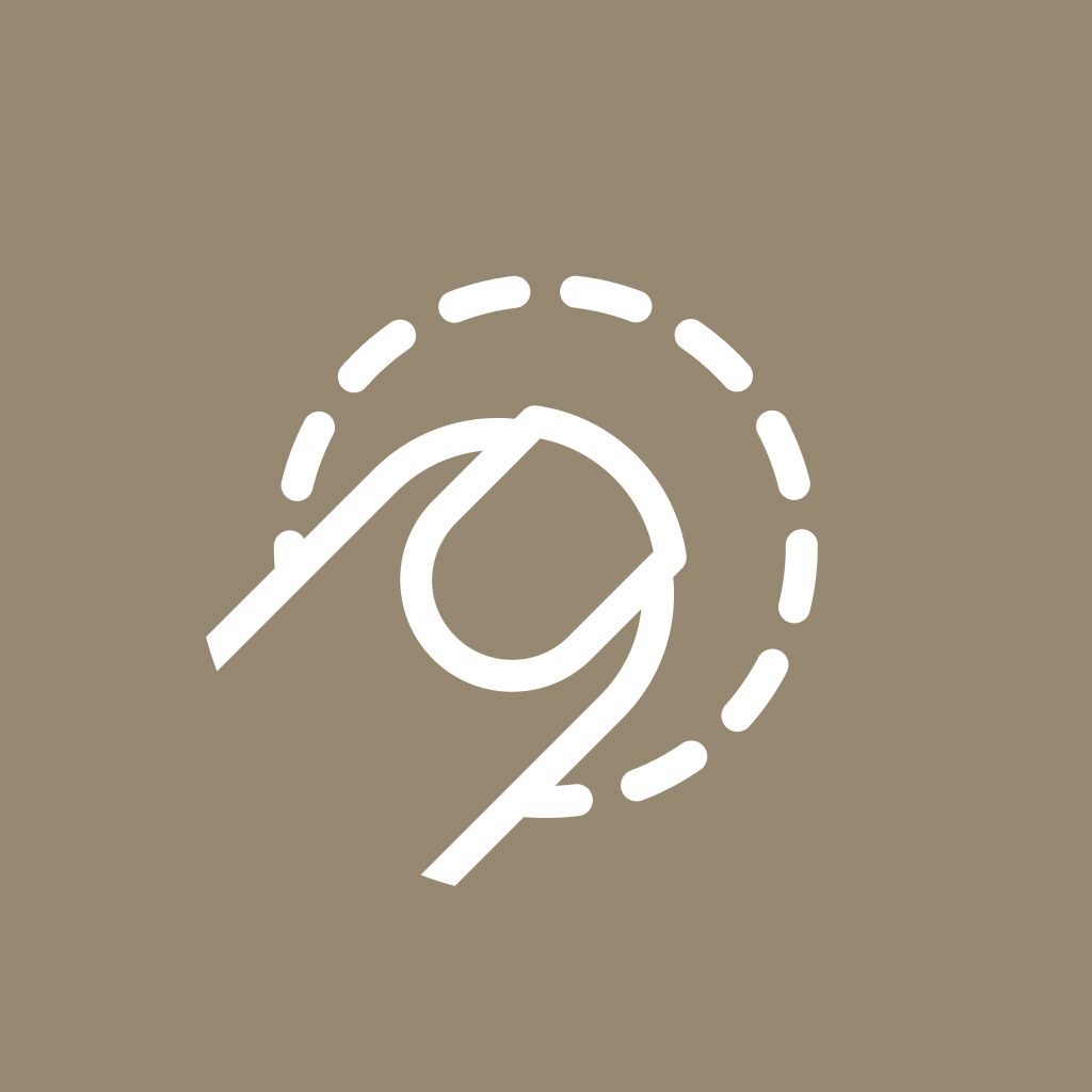 A white icon showing a hand interacting with a circular dial, set against a tan background.