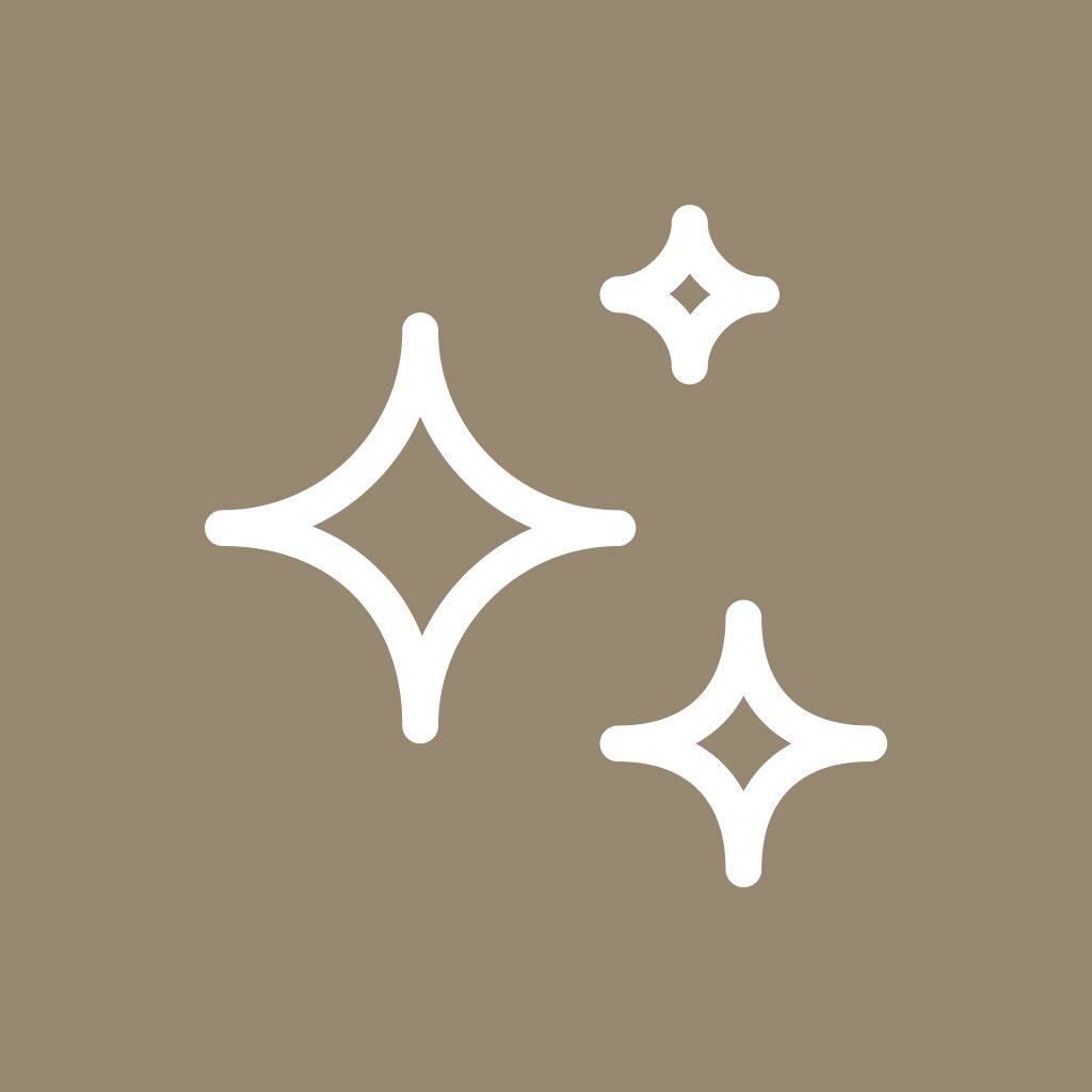 Three white four-pointed star sparkles on a tan background, representing a self-clean or easy-maintenance feature.