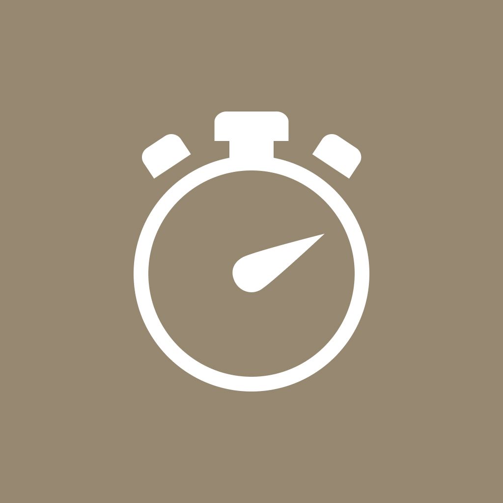 A white stopwatch icon on a tan background, representing a quick start or express cooking function.