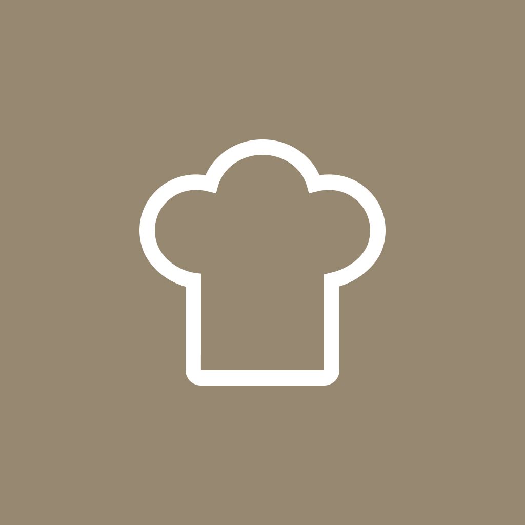 A white outline of a chef's hat on a tan background, representing automatic cooking and recipe programmes.