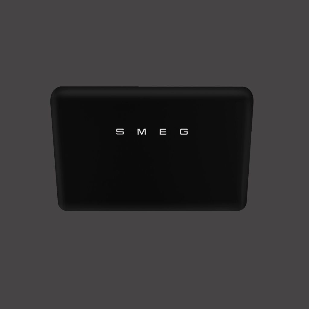 Black matt SMEG 50s style cooker hood with rounded edges and smooth retro design